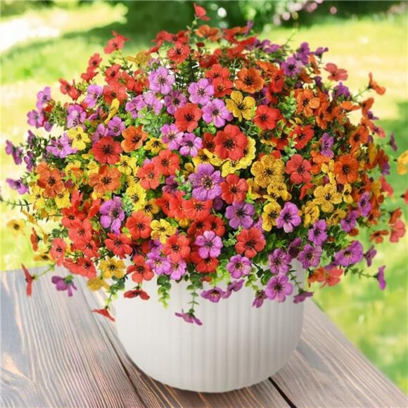Set of 12 Outdoor Artificial Flowers UV Resistant Fake Plants for Porch Decor - Picture 1 of 7